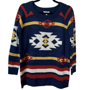 Apricot Blue Southwestern Knit Long  Line Sweater‎